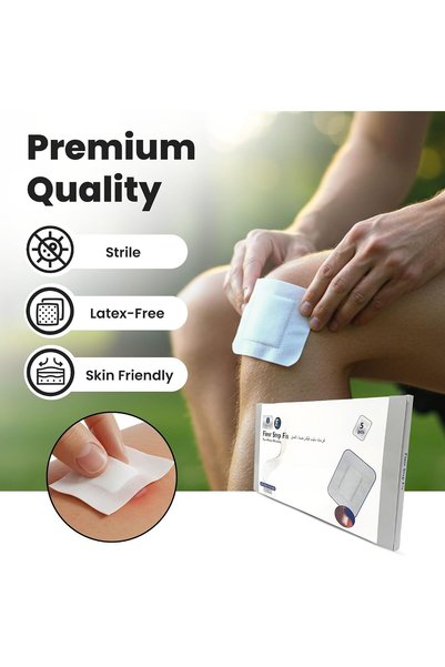 First Step ضمادة لاصقة للجروح 8 × 10 سم – عبوة من 5 قطع معقمة، قابلة للتنفس، ...