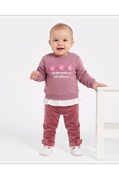 Egelite Girls' Winter 3-Ply Sweatshirt with Floral Embroidery and Brushed Ins...