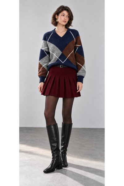 Lavinza Women's V-Neck Sweater with Diamond Pattern