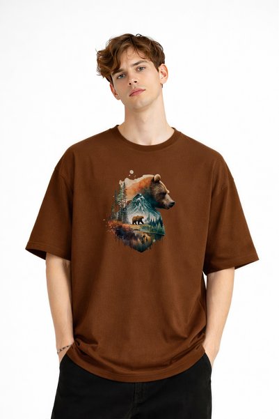 Bear2 - Oversize Tişört KAHVE
