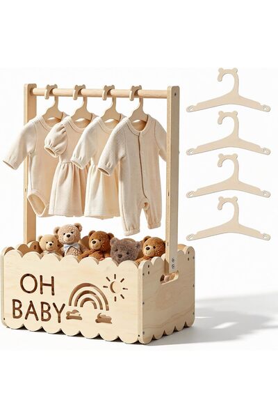 ATİKHOME Natural Solid Wood Baby Shower Crate Basket, OH BABY Rainbow Pattern...