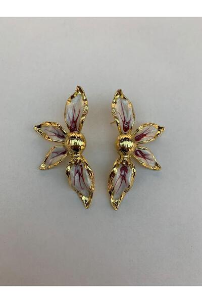 Alışveriş Kasabası Flower-Motif / Leaf-Shaped Earrings, White
