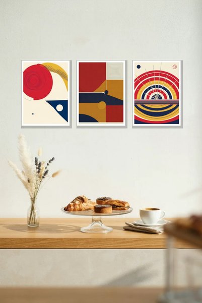 Nod Set de decorațiuni de perete Bauhaus cu aspect de ramă geometrică triplă,...