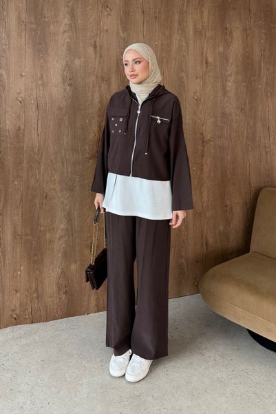 Şule Giyim Bird's-Eye 3-Piece Set, Brown