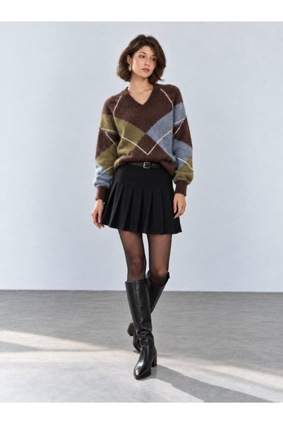 Lavinza Women's V-Neck Sweater with Diamond Pattern