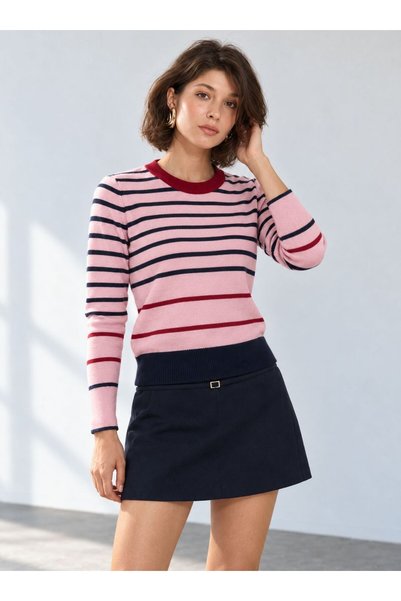 Lavinza Women's Crew Neck Striped Sweater