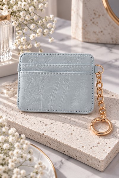 Sylvera Shop Faux Leather-Look Chain Strap Bag Charm: 3-Compartment Ice Blue ...