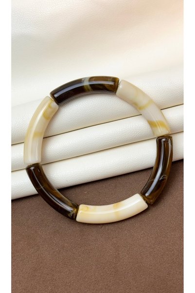 Dore Collection Acrylic Bamboo Boho-Chic Elasticated Colorful Bone Bracelet