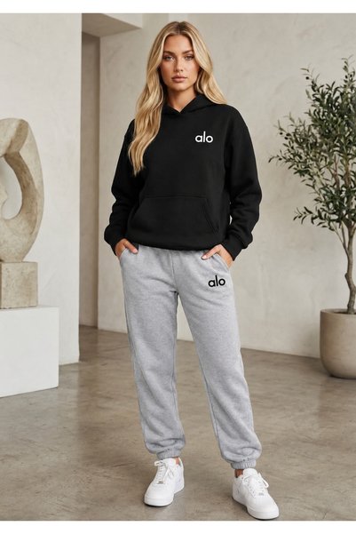 clothes 33 بدلة رياضية موسمية مزودة بغطاء للرأس، بتصميم "ألو" مطبوع، مناسبة ل...
