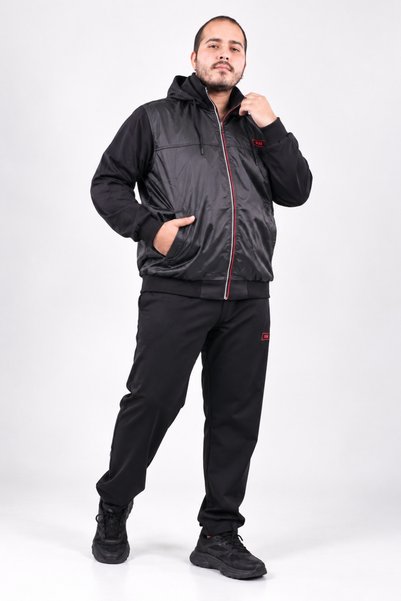 Ramon Miele Large Size Hooded Elastic Waist Loose Leg Winter Men's Tracksuit Set