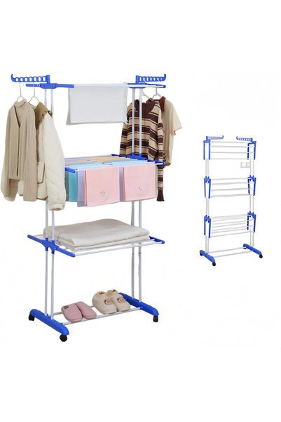 REOCLE 4-Tier Foldable Clothes Drying Rack - Stainless Steel Laundry Rack wit...