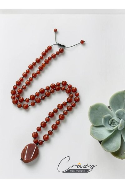 CRAZY TAKI TASARIM 6 & 8 mm Genuine Coffee-Colored Agate Natural Stone Long U...