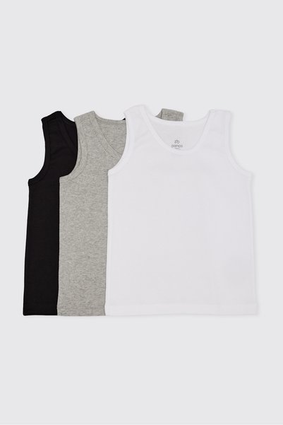 Panço Boys' Gray-Mélange 3-Piece Tank Top Set