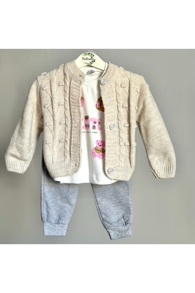 Victorino Set 3 piese cu pulover bej