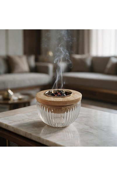 Generic Brand Hindi Incense Burner Clear Glass with Wooden Base