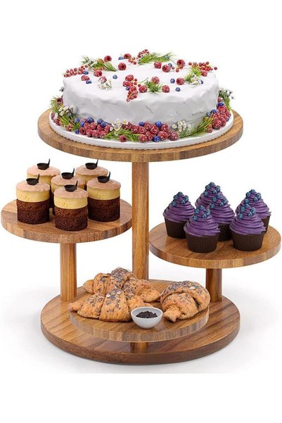 Generic 4-Tier Wooden Cupcake Stand Display, Cup Cake Tower Stand Holder, Cak...