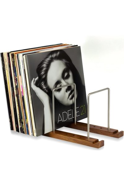 TERRIFI Vinyl Record Storage Holder for 75 LPs, Solid Walnut Wood Records Sta...