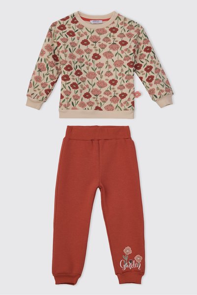 Panço Coral 2-Piece Brushed Inside Top and Bottom Set for Baby Girls/Children