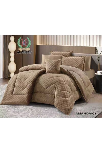M.A.A Cozyhome مفرش سرير شتوي فرو الأرنب مزدوج 7 قطع ناعم وفاخر - لحاف شتوي ن...