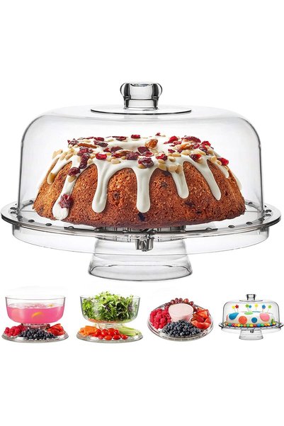 GENERAL Acrylic Cake Stand with Dome Cover and Cake Plate (12'') 6 in 1 Multi...