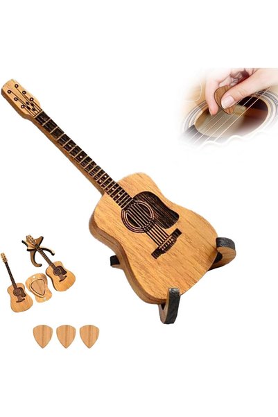 SYOSI Wooden Guitar Pick Holder, Acoustic Mini Pick Storage Case with Stand, ...
