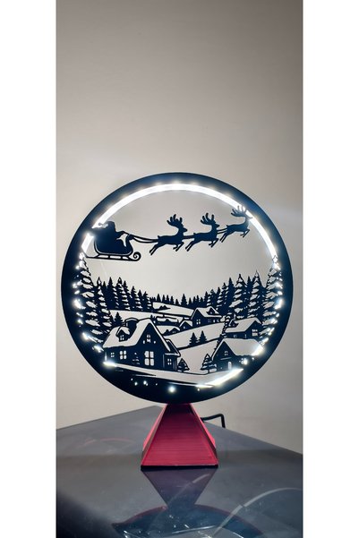 🎅 Yılbaşı ve Kış Konseptli 3D Tasarım LED Aydınlatmalı Noel Baba ve Köy Silüetli Dekoratif Lamba
