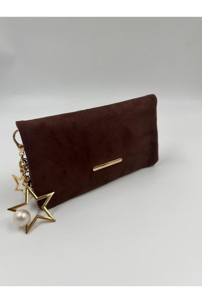 lalettobags Kadın Süet Zincir Askılı Charm Detaylı Clutch Çanta