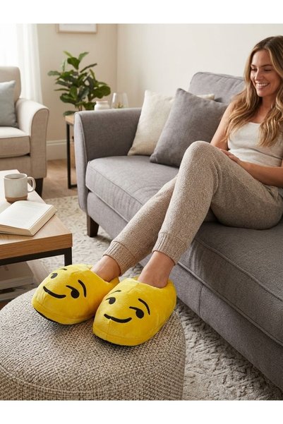 Migenty EMOJI CU FAȚĂ VICLINĂ – PANTOFI DE CASĂ DIN PLUȘ MOALE, CU TALPĂ ANTI...