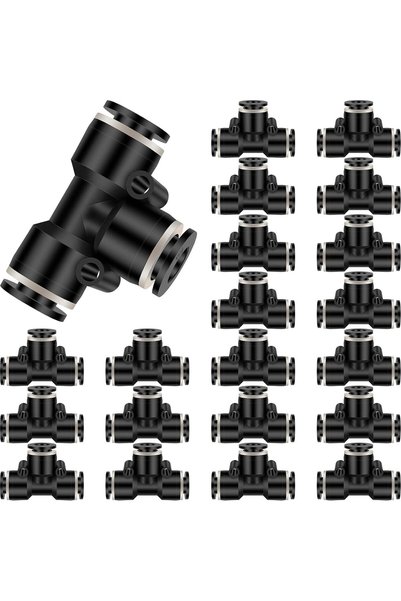 AZONEE 20PCS Push to Connect Tee Fittings 1/4 Inch, Plastic Pneumatic Tube Co...