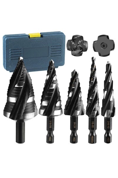KASTWAVE 5Pcs Step Drill Bit Set, Metal High-Speed Steel Step Drill Bits, Tit...