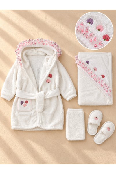 Lilliy 100% Cotton Boxed Baby Robe Set with Embroidered Flower Design, Ages 0...