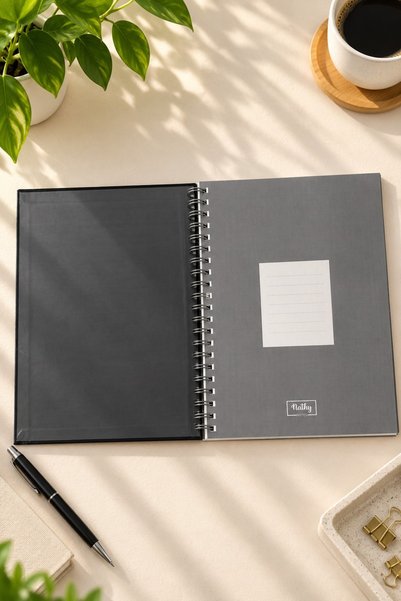 Nathy Notes A4 21x29.7 cm Spiral-Bound Hardcover Notebook, Checked - Black