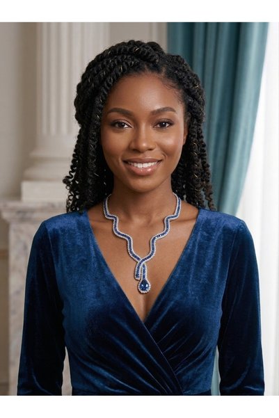 ROSALINDA Blue and white crystal snake necklace