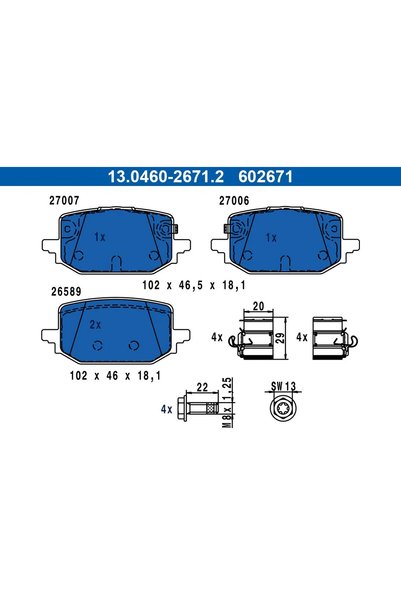 Ate Set plăcuțe de frână, frână pe disc 13.0460-2671.2