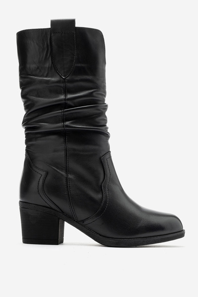 Dericlub Women's gaitered short heeled boots real leather sabine black