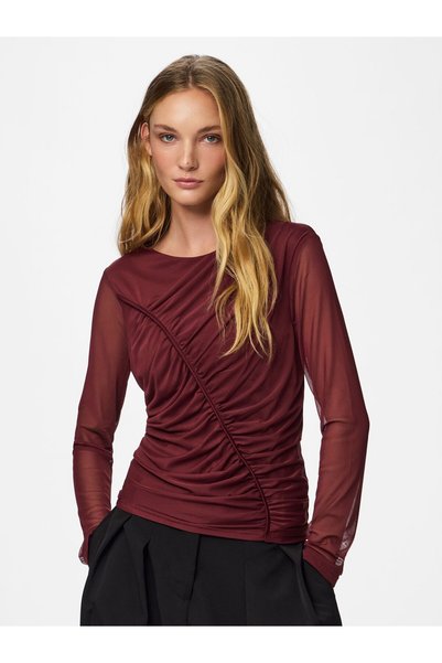PIECES Bluză cu mâneci lungi PCOSA ROUCHING MESH