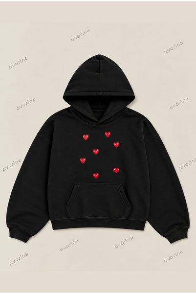 Moon Dancer Comme Des Garçons Hearts Hoodie: Printed, Relaxed Fit, Oversized,...