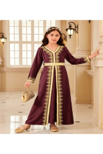 Bidani Traditional Embroidered Jalabiya - Burgundy