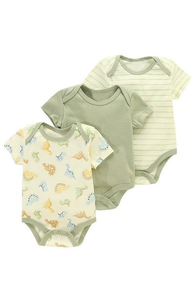 Bambimici Baby Cotton Dragon Bodysuit Short Sleeve – 3-Piece Newborn Outfit