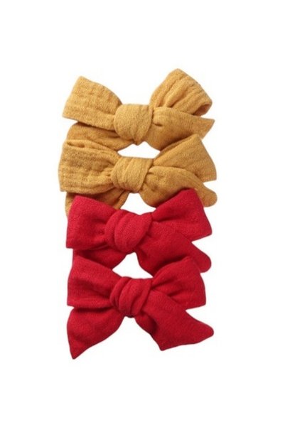 ddaniela Adella Ribbon Bow Clip Set For Babies and Girls - Yellow & Red