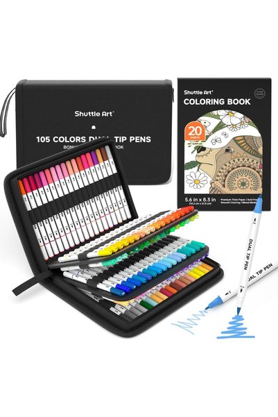 Shuttle Art Dual Tip Pens, Art Markers, 105 Fine Colors and Dual Tip Markers ...