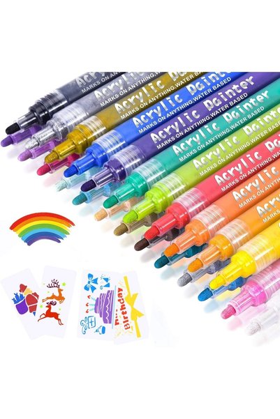 Alybrol Paint Pens, Acrylic Paint Markers 24 Colors Waterproof Pen Set for Ro...