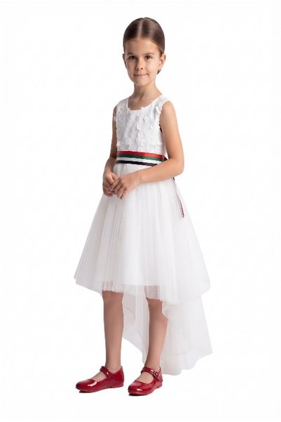 ddaniela 2-in-1 Girls UAE National Day Lace High-Low Dress with Detachable Fl...
