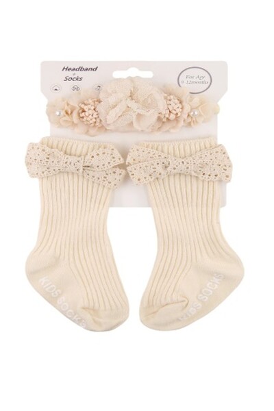 ddaniela Briana Cream Flower Headband and Socks Set for Babies - Cream