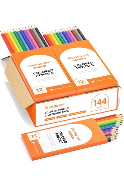 Shuttle Art 144 PCS Colored Pencils Bulk, 12 Assorted Colors, Pack of 12, Bre...