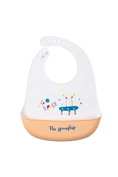 Bambimici Spaceship Silicone Bib - UFO Graphic – White