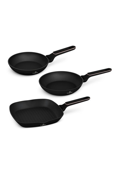 Berlinger Haus Set 3 tigăi - Black Rose Collection, aluminiu forjat, 1 L, neg...
