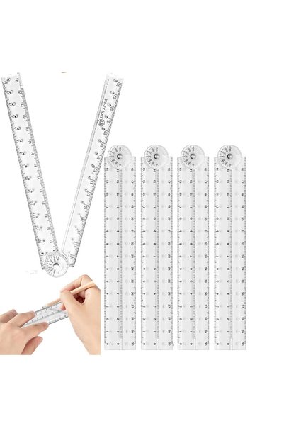 TERRIFI Folding Straight Ruler, 4 Pcs 30cm Aluminum Alloy Protractor Angle Ru...