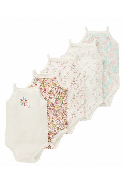 Bambimici Baby Cotton Ivory Short Sleeve Bodysuit Set – 5 Pack Newborn Essent...