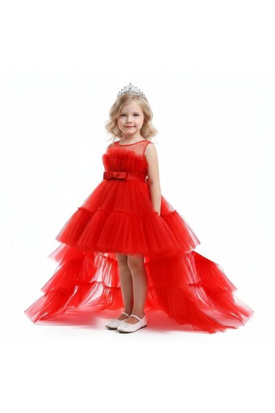 Bidani Red Cascade Party Dress
